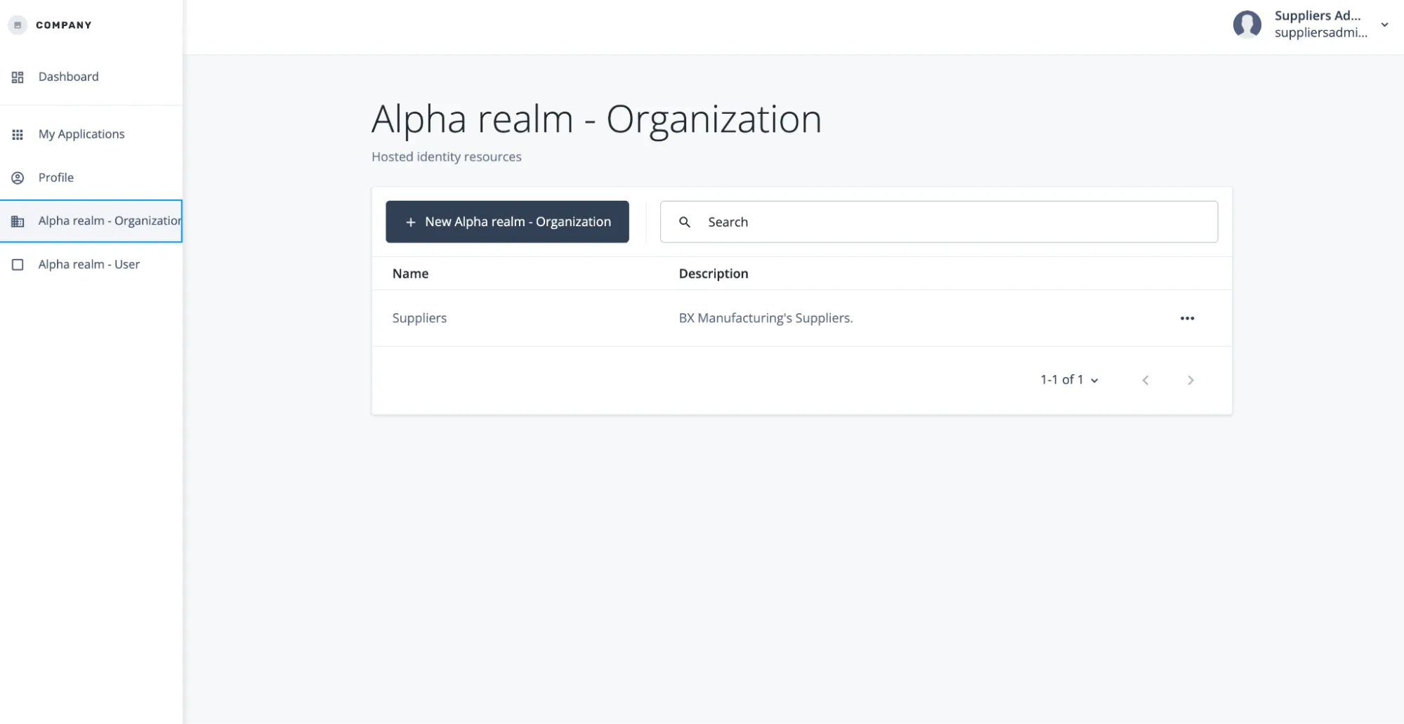 A screenshot of the administrator's permissions to the Suppliers org only
