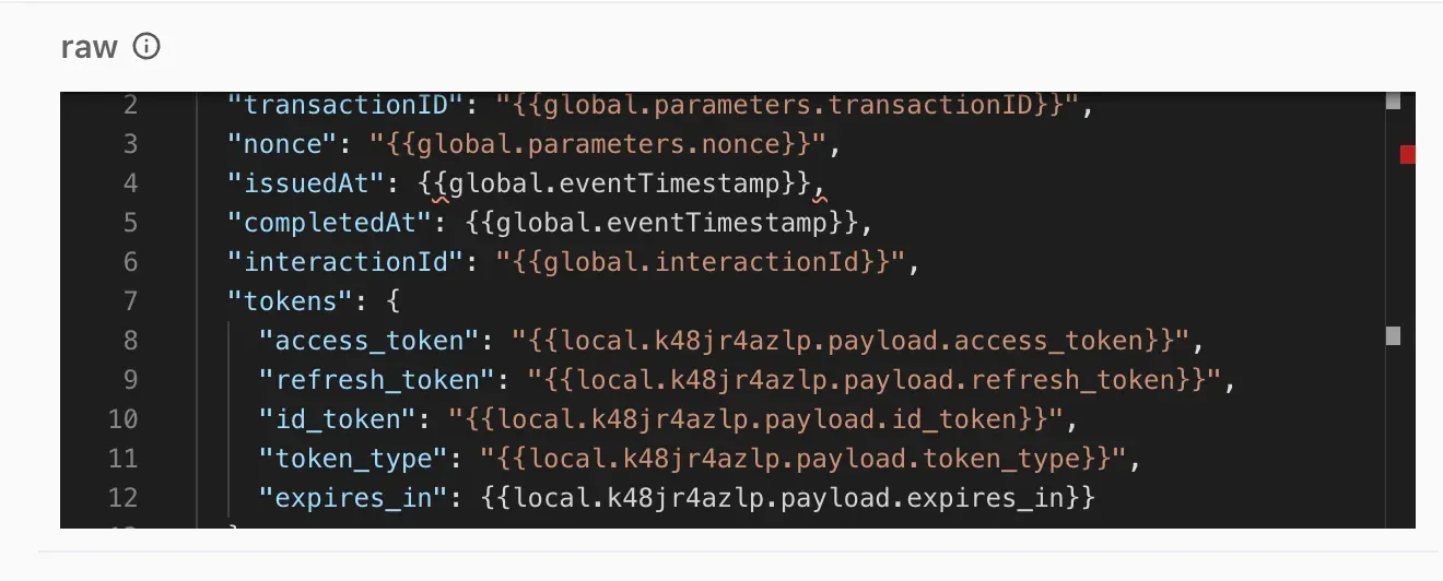 A screenshot of the DaVinci console showing a partial Http connector node form, for the same "Make REST API Call" trigger. The "raw" result shows the variable mappings for the token response example provided above.