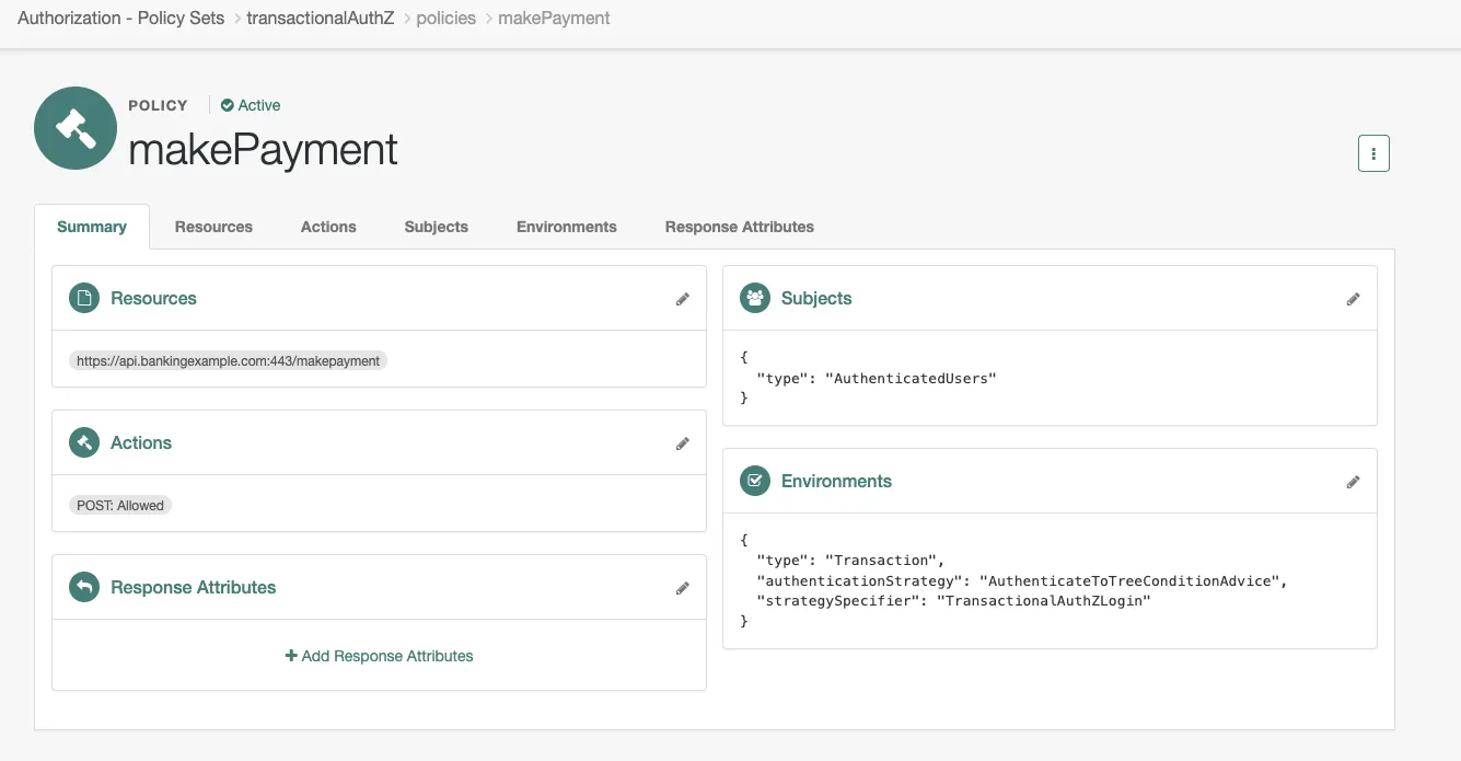 makePayment Transactional Authorization Policy