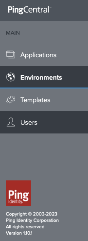 PingCentral 1.10 Navigation Menu