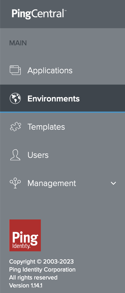 PingCentral 1.14 Navigation Menu