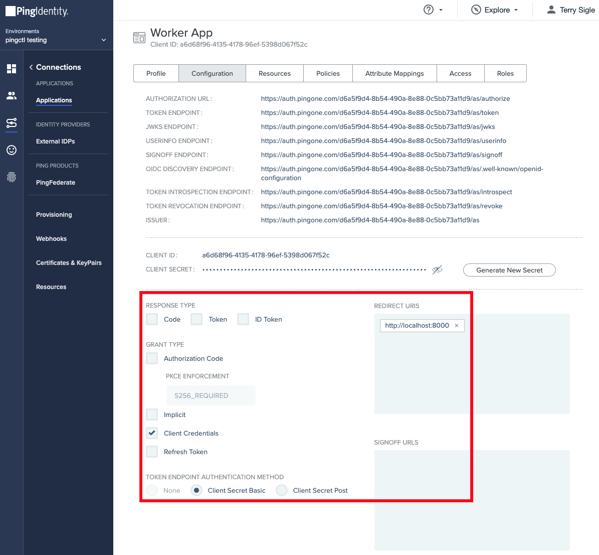 pingone worker app client credentials