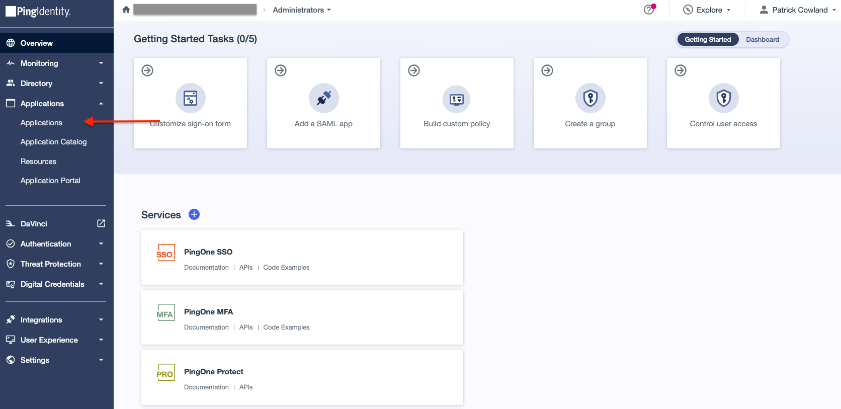 PingOne Administration Console