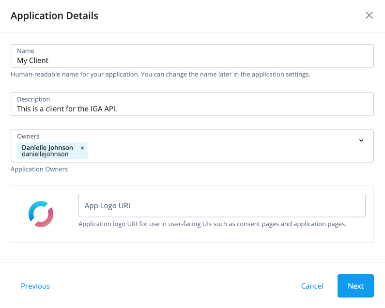 Enter application details in the admin UI