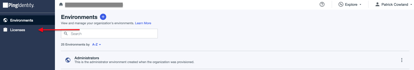 PingOne admin console